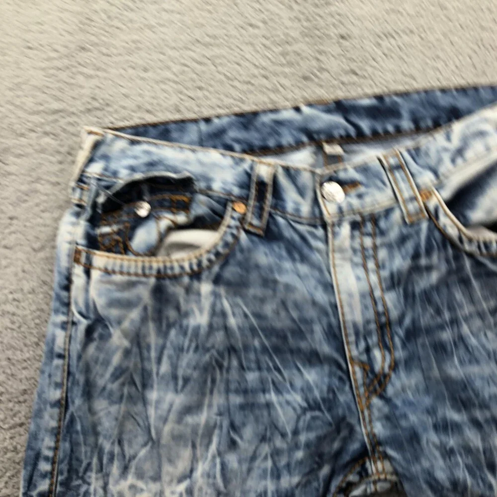 True Religion Jeans Mens 38x32 Blue Straight Acid Wash Distressed Denim